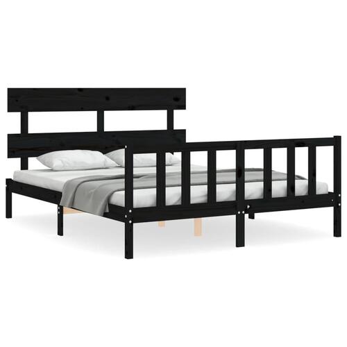 Sengeramme med sengegavl kingsize massivt træ sort