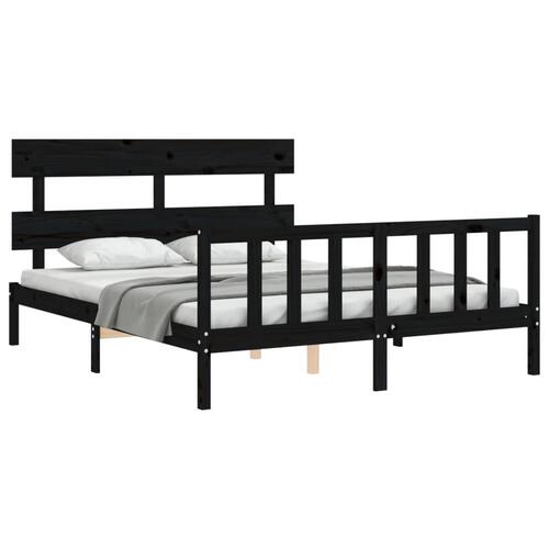 Sengeramme med sengegavl kingsize massivt træ sort
