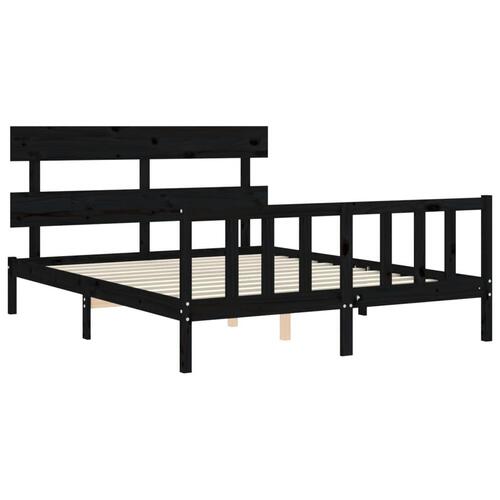 Sengeramme med sengegavl kingsize massivt træ sort
