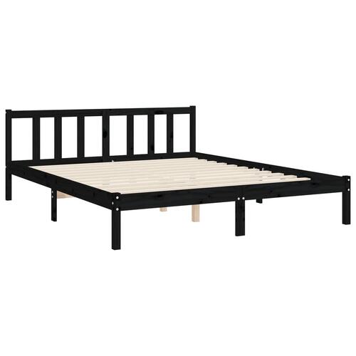 Sengeramme med sengegavl kingsize massivt træ sort