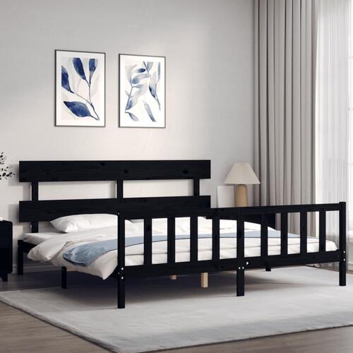 Sengeramme med sengegavl 200x200 cm massivt træ sort