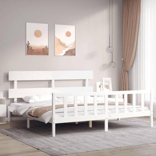 Sengeramme med sengegavl Super King Size massivt træ hvid