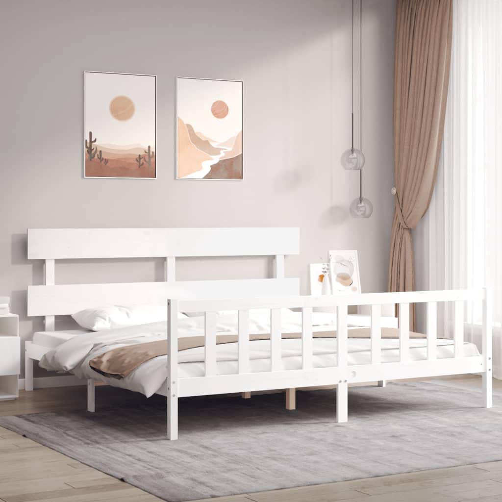 Sengeramme med sengegavl Super King Size massivt træ hvid
