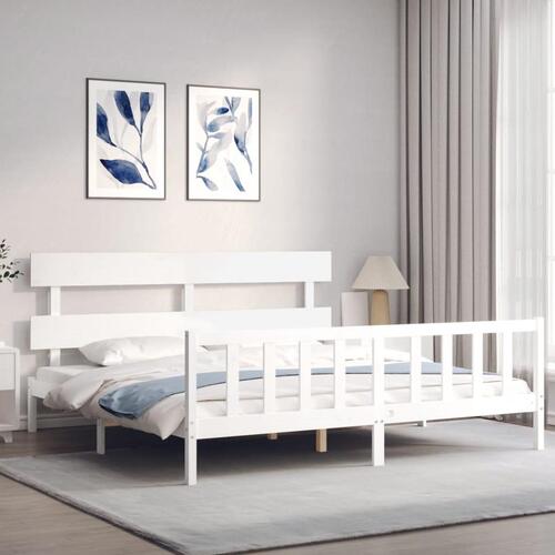 Sengeramme med sengegavl Super King Size massivt træ hvid