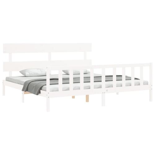 Sengeramme med sengegavl Super King Size massivt træ hvid