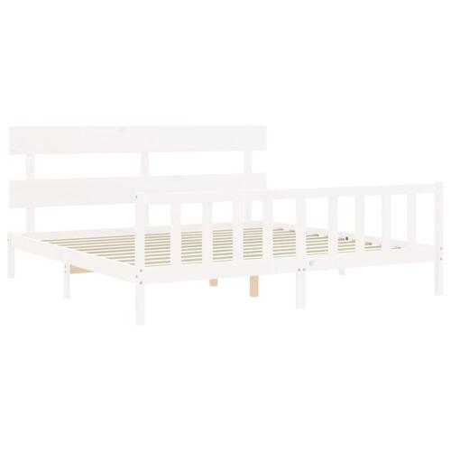 Sengeramme med sengegavl Super King Size massivt træ hvid