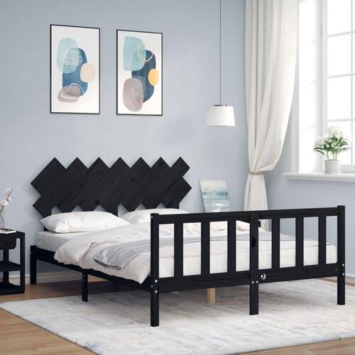Sengeramme med sengegavl kingsize massivt træ sort