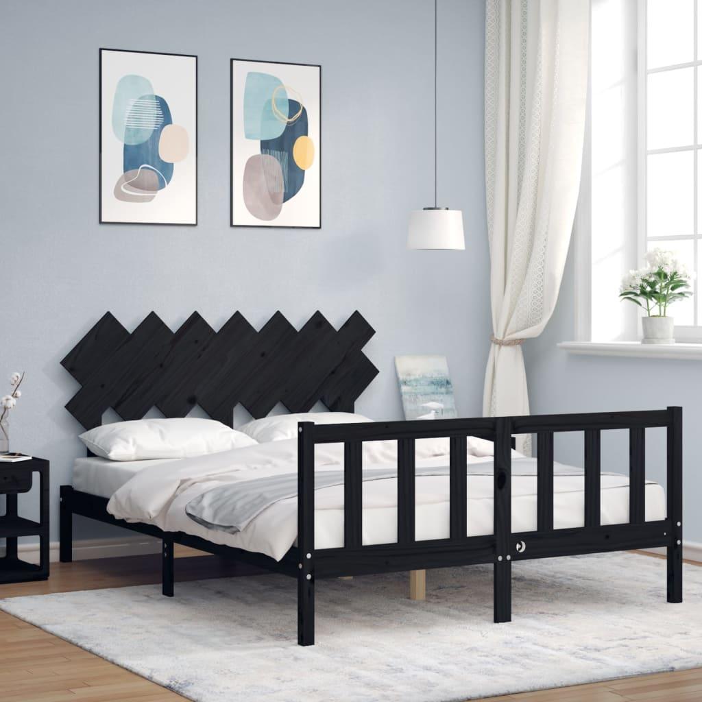 Sengeramme med sengegavl kingsize massivt træ sort