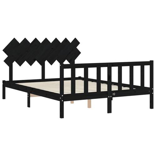 Sengeramme med sengegavl kingsize massivt træ sort