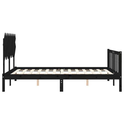 Sengeramme med sengegavl kingsize massivt træ sort