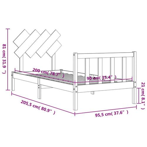 Sengeramme uden madras 90x200 cm massivt fyrretræ