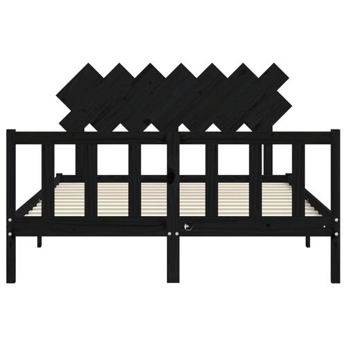Sengeramme med sengegavl 140x190 cm massivt træ sort