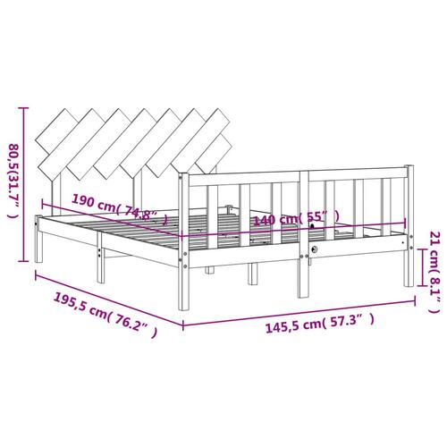 Sengeramme med sengegavl 140x190 cm massivt træ sort