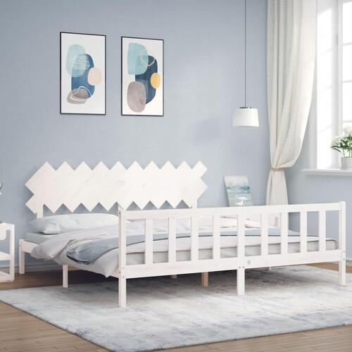 Sengeramme uden madras 200x200 cm massivt fyrretræ hvid
