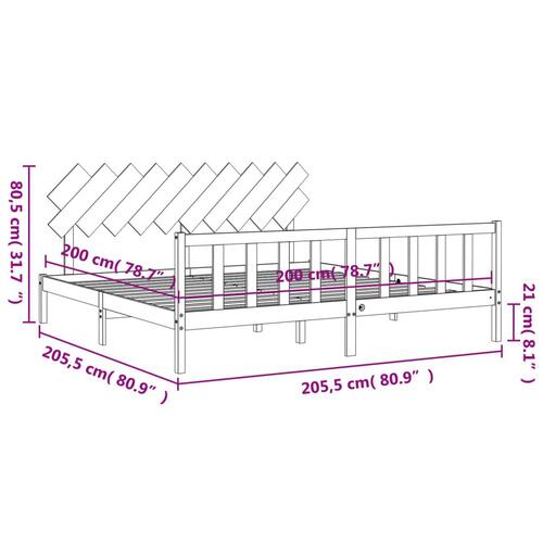 Sengeramme med sengegavl 200x200 cm massivt træ hvid