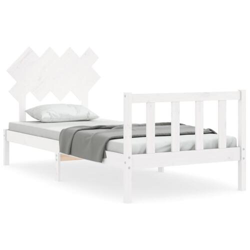 Sengeramme med sengegavl 90x200 cm massivt træ hvid
