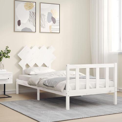 Sengeramme med sengegavl 90x200 cm massivt træ hvid