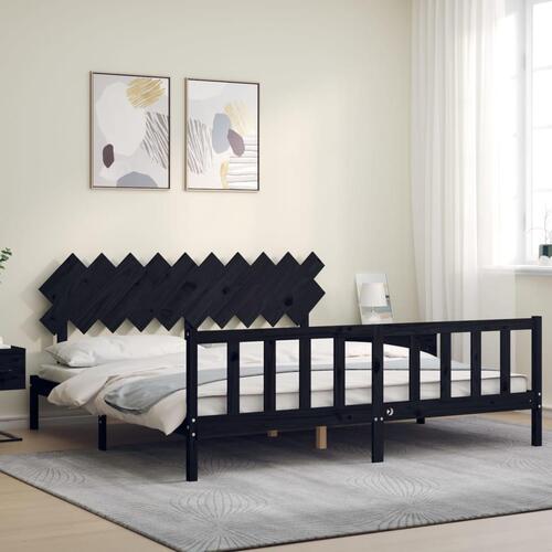 Sengeramme med sengegavl 200x200 cm massivt træ sort