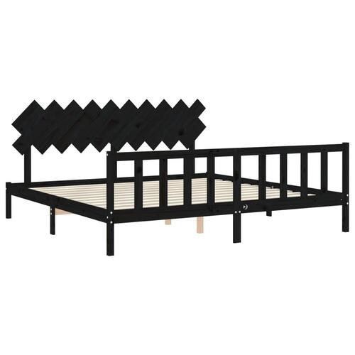 Sengeramme med sengegavl 200x200 cm massivt træ sort