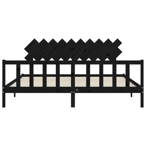 Sengeramme med sengegavl 200x200 cm massivt træ sort