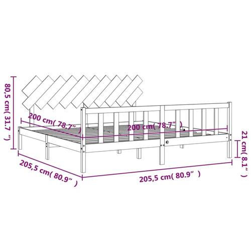 Sengeramme med sengegavl 200x200 cm massivt træ sort