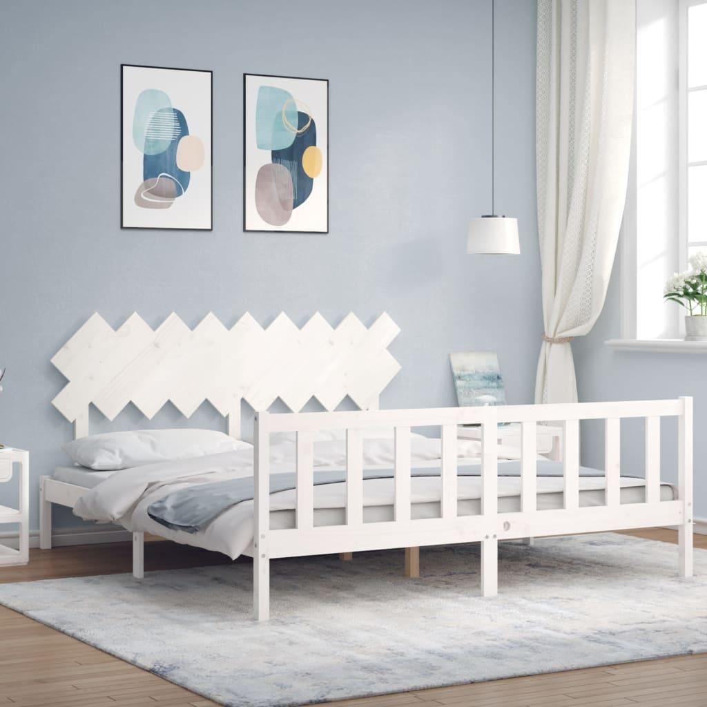 Sengeramme med sengegavl Super King Size massivt træ hvid