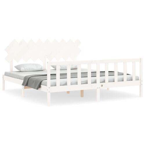 Sengeramme med sengegavl Super King Size massivt træ hvid