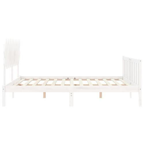 Sengeramme med sengegavl Super King Size massivt træ hvid