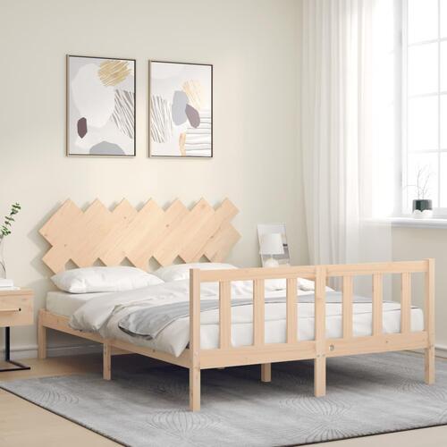 Sengeramme med sengegavl kingsize massivt træ