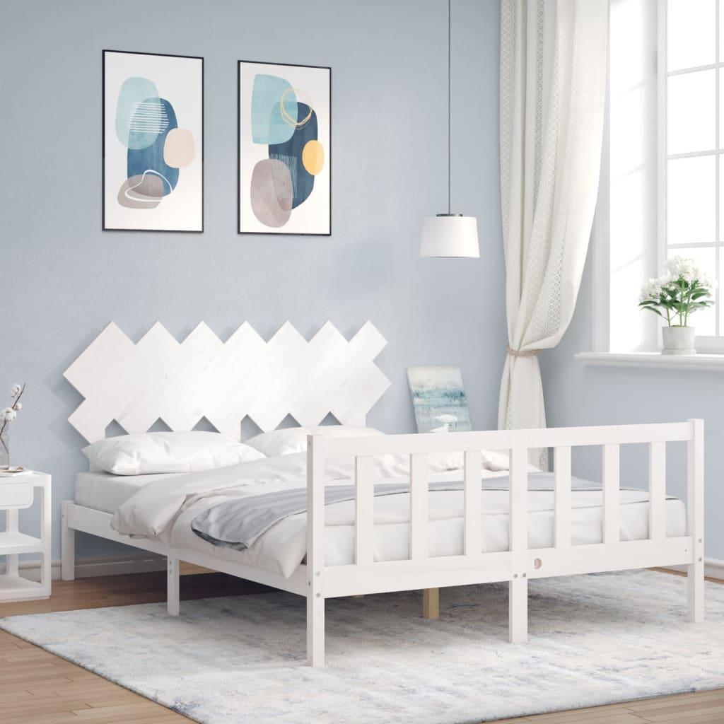 Sengeramme med sengegavl 140x200 cm massivt træ hvid