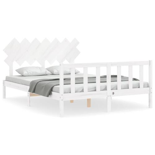 Sengeramme med sengegavl 140x200 cm massivt træ hvid