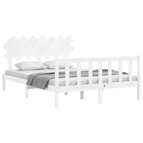 Sengeramme med sengegavl 140x200 cm massivt træ hvid