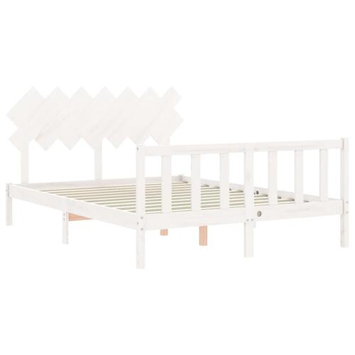 Sengeramme med sengegavl 140x200 cm massivt træ hvid