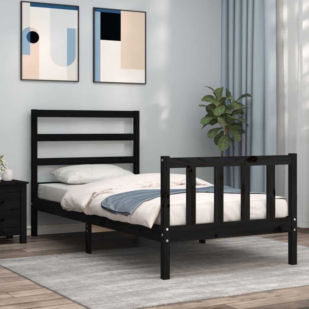 Sengeramme med sengegavl Small Single massivt træ sort