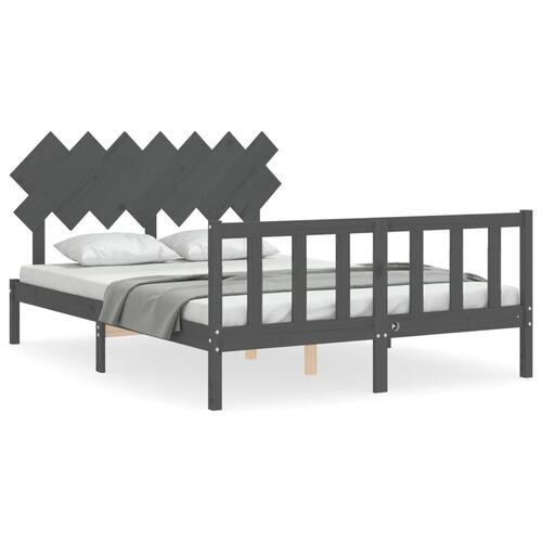 Sengeramme med sengegavl kingsize massivt træ grå