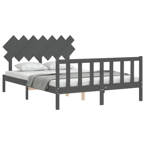 Sengeramme med sengegavl kingsize massivt træ grå