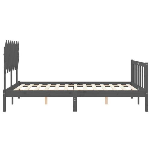Sengeramme med sengegavl kingsize massivt træ grå