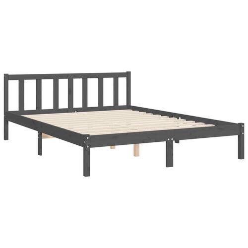 Sengeramme med sengegavl kingsize massivt træ grå