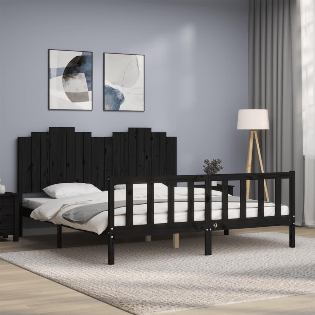 Sengeramme med sengegavl 180x200 cm massivt træ sort