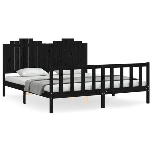 Sengeramme med sengegavl 180x200 cm massivt træ sort