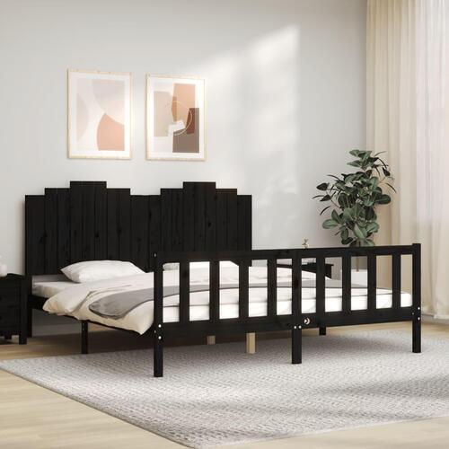 Sengeramme med sengegavl 180x200 cm massivt træ sort