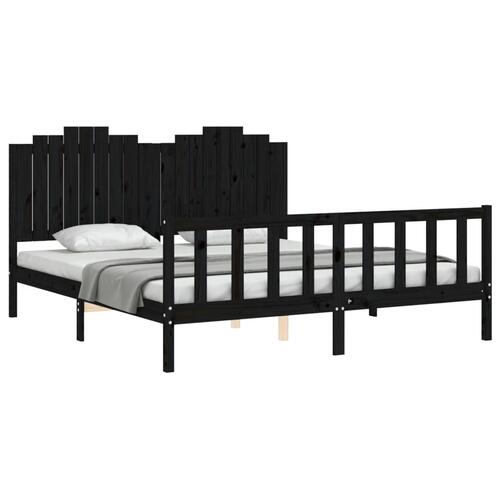 Sengeramme med sengegavl 180x200 cm massivt træ sort
