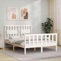 Sengeramme med sengegavl 140x200 cm massivt træ hvid