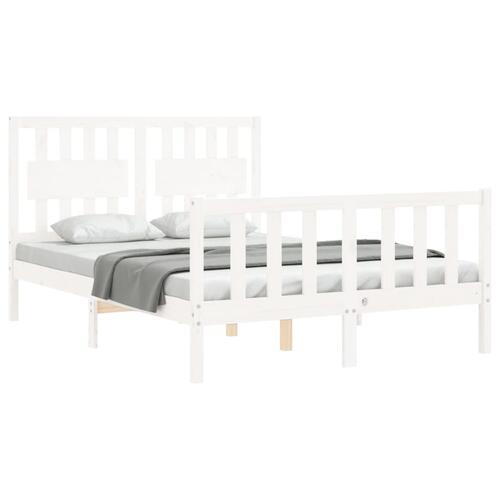 Sengeramme med sengegavl 140x200 cm massivt træ hvid