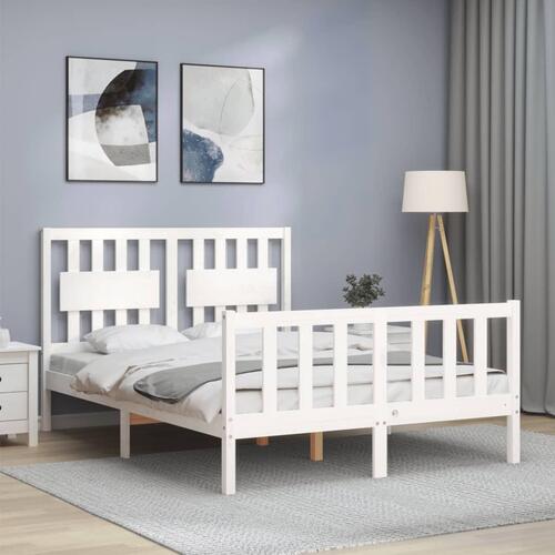Sengeramme med sengegavl 140x200 cm massivt træ hvid