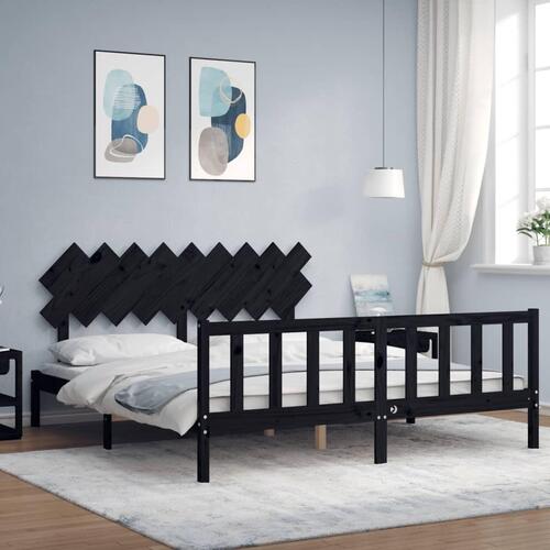 Sengeramme med sengegavl Super King Size massivt træ sort