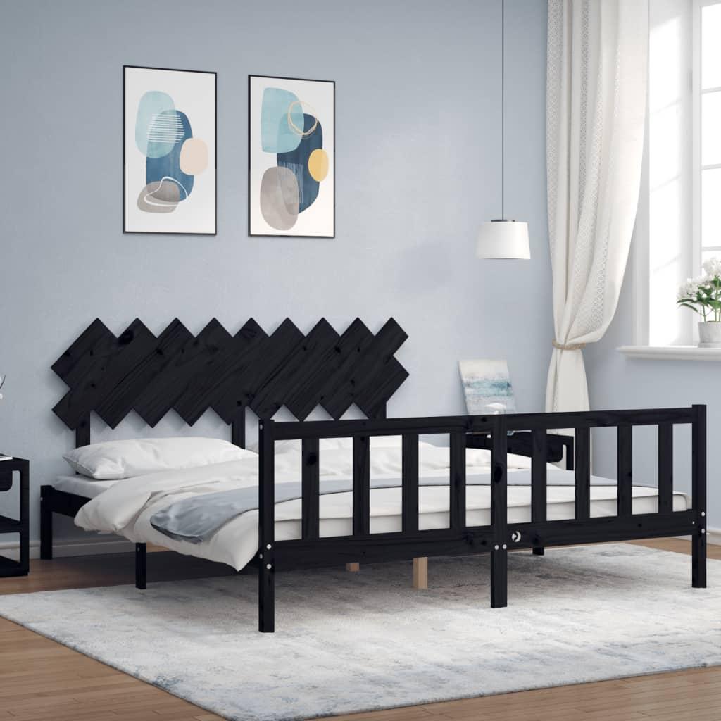 Sengeramme med sengegavl Super King Size massivt træ sort