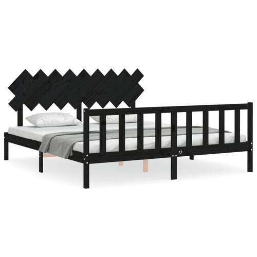Sengeramme med sengegavl Super King Size massivt træ sort