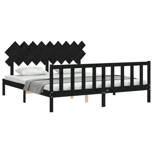 Sengeramme med sengegavl Super King Size massivt træ sort