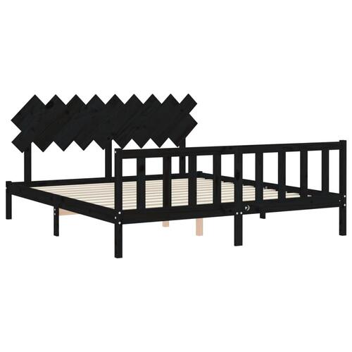 Sengeramme med sengegavl Super King Size massivt træ sort